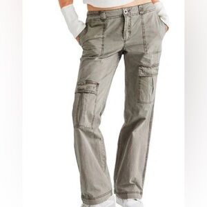 Free People Khaki Wide Leg Cargo Pants
